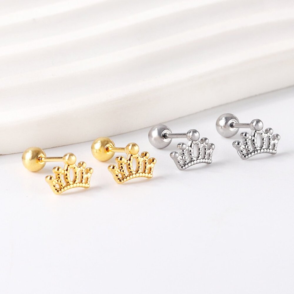 Elegant Gold Plated Stainless Steel Crown Earrings Gold & Silver Trendy